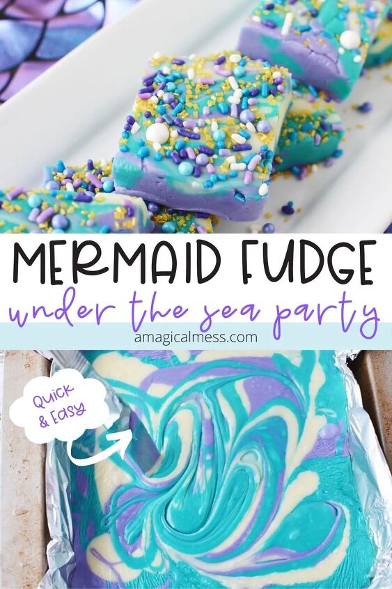 purple and blue swirl mermaid candy fudge, Mermaid fudge on a dish and in a pan