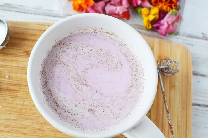 warm and cozy fairy flower moon milk, Cinnamon pink milk in a mug