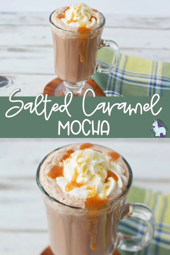 copycat salted caramel mocha drink recipe, Caramel coffee drink on table
