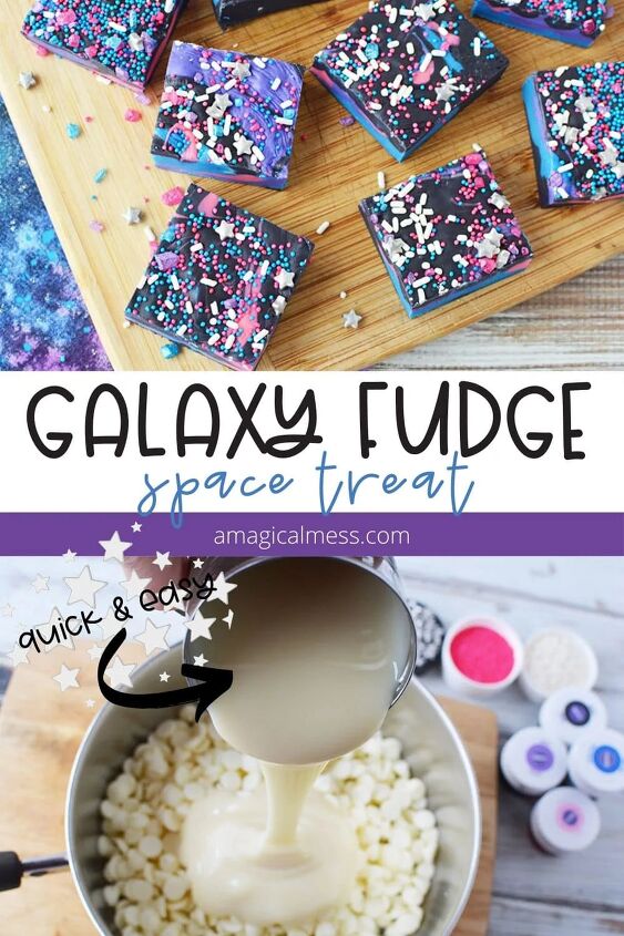 galaxy chocolate fudge, Galaxy fudge on a board and pot of chips