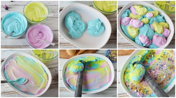 homemade mermaid ice cream recipe, Layering ice cream colors for mermaid ice cream