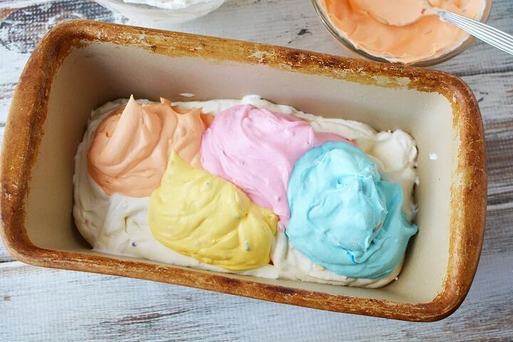 rainbow no churn unicorn ice cream recipe, Dollops of colored ice cream