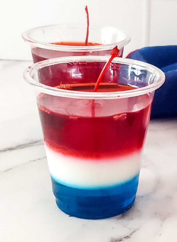 red white and blue jello cups, A gelatin cup with red white and blue jello