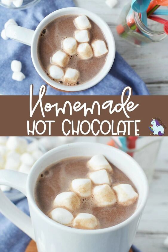 extra creamy homemade hot chocolate recipe, Overhead shot of mug full of hot chocolate