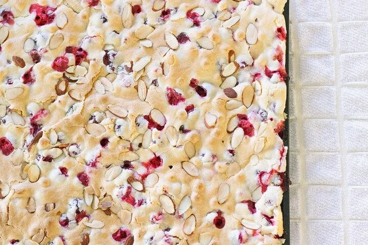 cranberry cake with almonds, Cranberry almond cake in a sheet pan