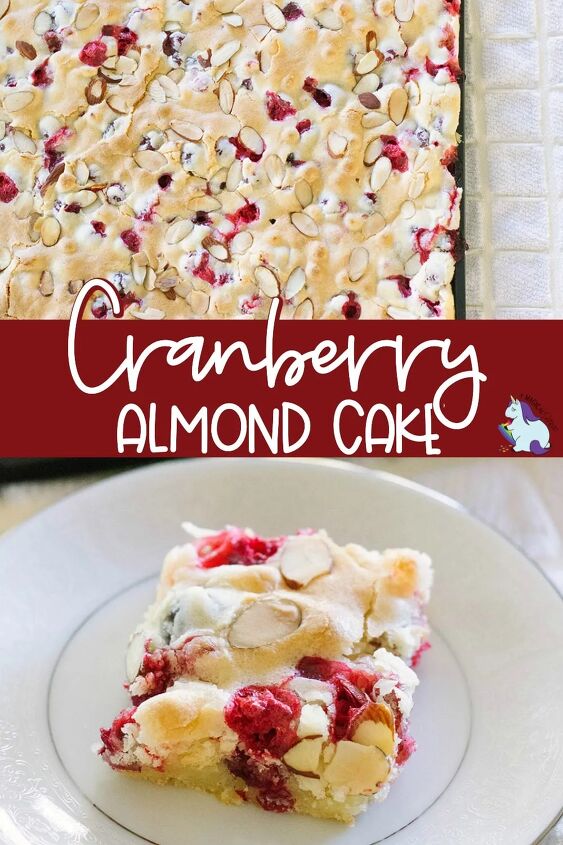 cranberry cake with almonds, Cranberry cake in the pan and sliced on a plate