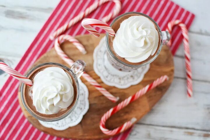 copycat peppermint mocha drink recipe, Overhead shot of mocha topped with whipped cream