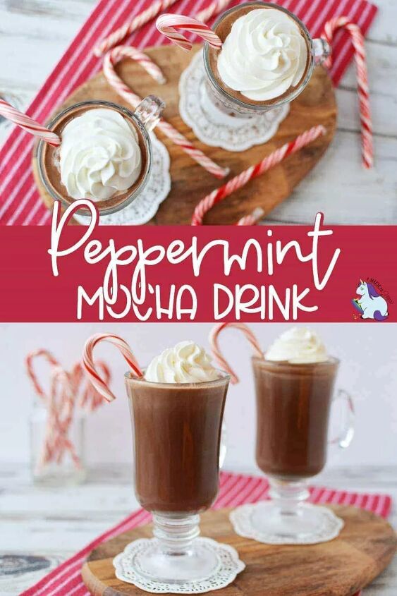 copycat peppermint mocha drink recipe, Overhead shot of mugs with peppermint mocha