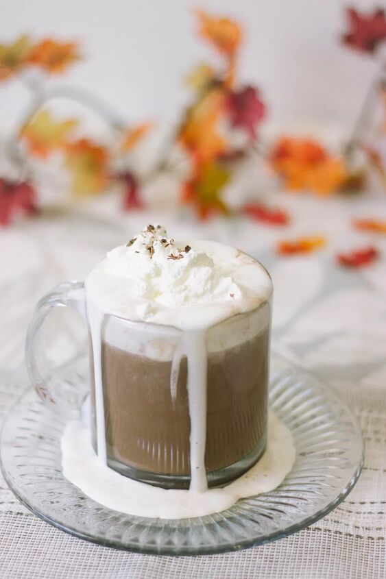 easy and delicious low carb hot chocolate recipe, Glass of low carb hot chocolate with keto whipped cream