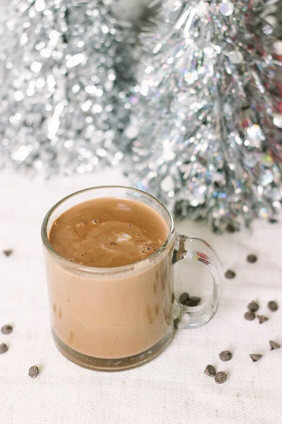 easy and delicious low carb hot chocolate recipe, Keto hot cocoa with chips and silver trees