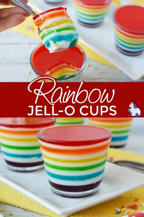 layered rainbow gelatin cups, Jell o layered into cups in a rainbow