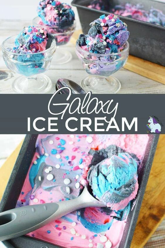 no churn galaxy ice cream recipe, Galaxy ice cream in dishes and in pan