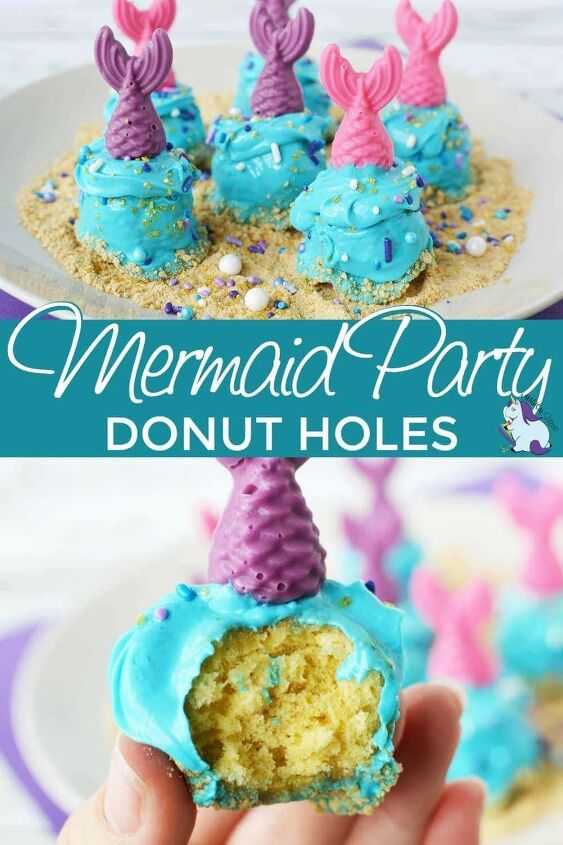easy mermaid donut holes with fins and sand, Donuts decorated for a mermaid party