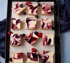 blueberry cream cheese squares, A tray of berry squares on parchment