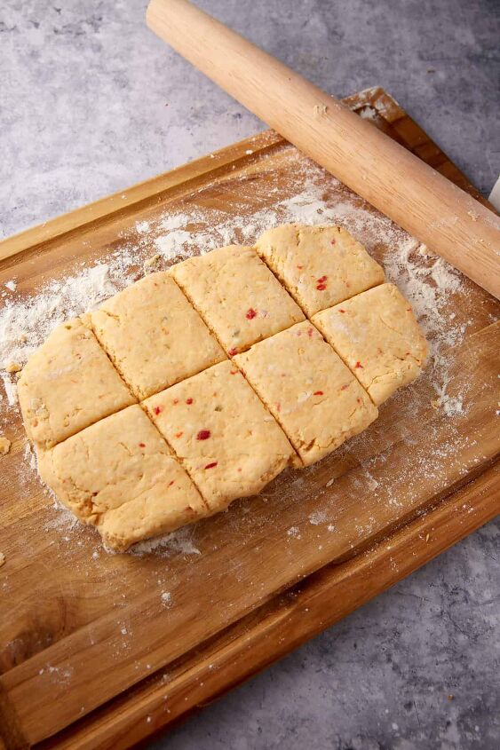 fluffy pimento cheese biscuits in 30 minutes, Cut the dough into squares