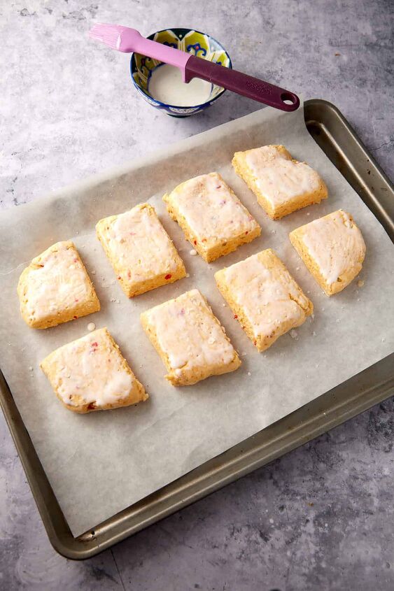 fluffy pimento cheese biscuits in 30 minutes, Brush the tops with buttermilk