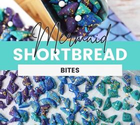 mermaid shortbread bites mini under the sea cookies, A little shovel full of mermaid shortbread bites and a baking sheet full of them