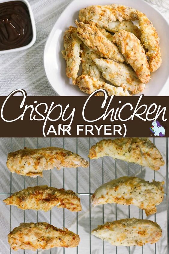 crispy air fried chicken tenders, Chicken tenders in a bowl and cooling on a wire rack