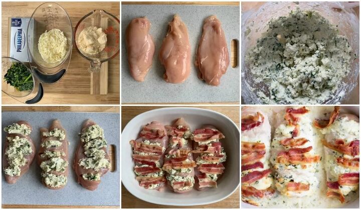 low carb spinach and bacon hasselback chicken, Steps to make hasselback chicken stuffed with spinach and bacon