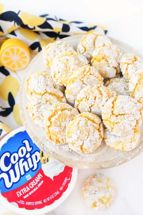 lemon cookies made with cool whip a perfect summer treat, A platter of yellow lemon cool whip cookies