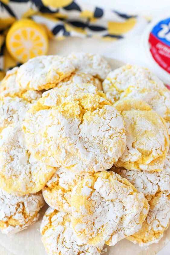 lemon cookies made with cool whip a perfect summer treat, A plate of lemon crinkle cookies