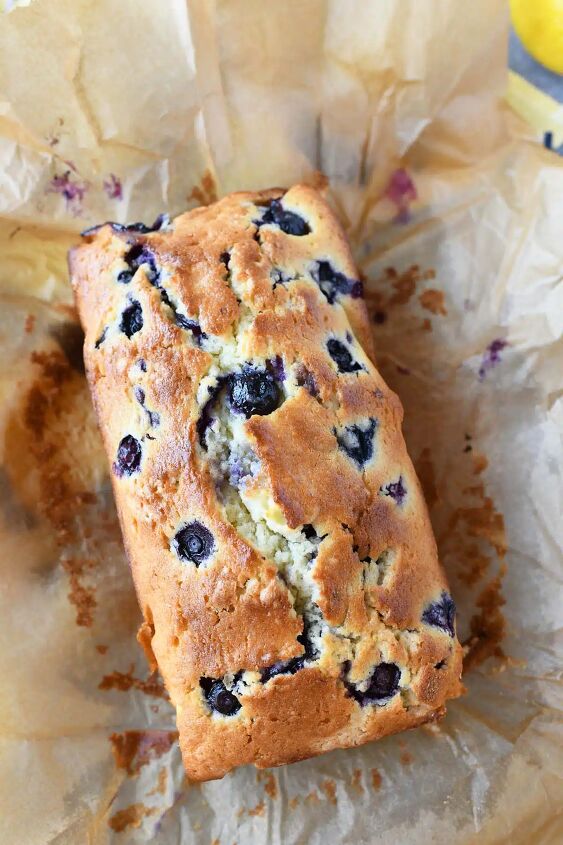 blueberry lemon pound cake loaf, Lemon Blueberry Pound cake on parchment paper