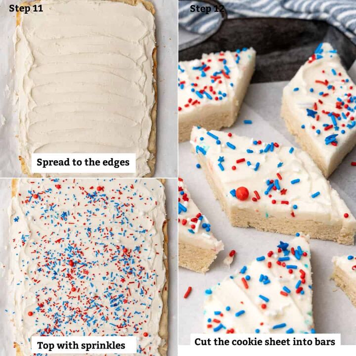 4th of july sugar cookie bars, Frost the cookie and add the sprinkles