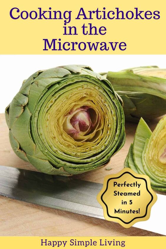 how to microwave an artichoke, A large globe artichoke with the pointed top cut off