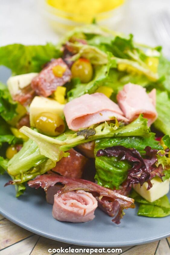 keto antipasto salad recipe, Antipasto salad on a plate up close