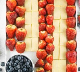 patriotic brownie and fruit fourth of july cake, red white and blue cheese and fruit platter
