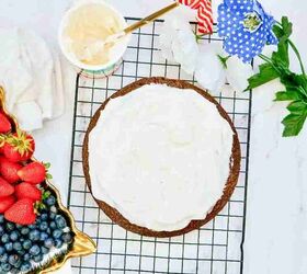 patriotic brownie and fruit fourth of july cake, fourth of july dessert