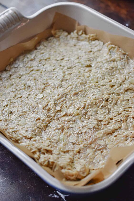 simple 3 ingredient banana oatmeal bars, Step 4 Add the batter to the prepared baking pan Bake for 20 25 minutes or until the top of the bars are golden brown Let them cool before cutting