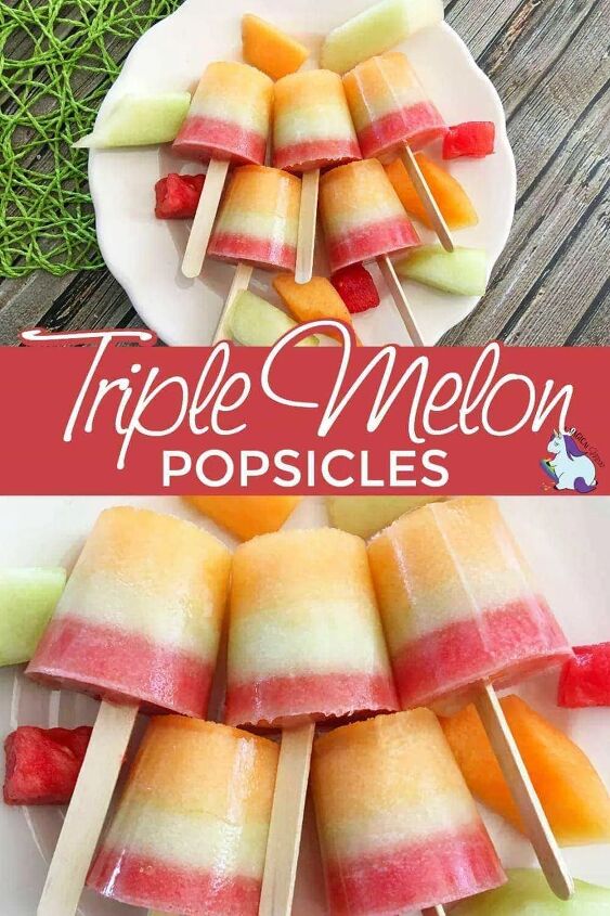 layered triple melon popsicles recipe, Cantaloupe honeydew and watermelon popsicles recipe layered