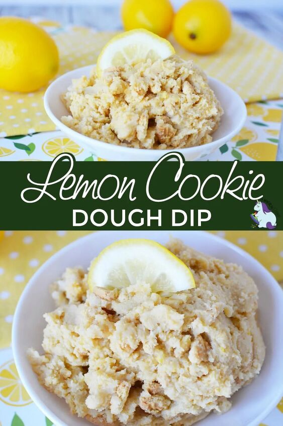 light and fluffy lemon cookie dough dip, Bowls of lemon cookie dough dip on a table