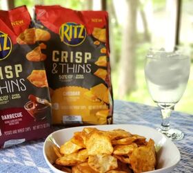 pulled chicken recipe, RITZ Crisp Thins 2 New Flavors on a table with a glass of water