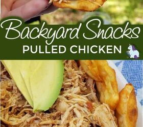 pulled chicken recipe, Holding a chip with shredded chicken on it