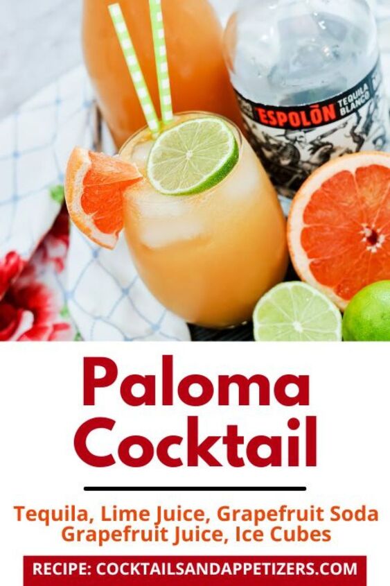 Paloma Tequila cocktail in a glass with lime and grapefruit slice garnish