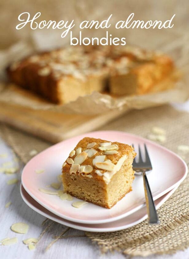 honey and almond blondies, Honey and almond blondies these are so easy and could be made entirely with stuff I had in the house already They re squidgy and moist and the sweet honey flavour really comes through These are going in the make regularly pile