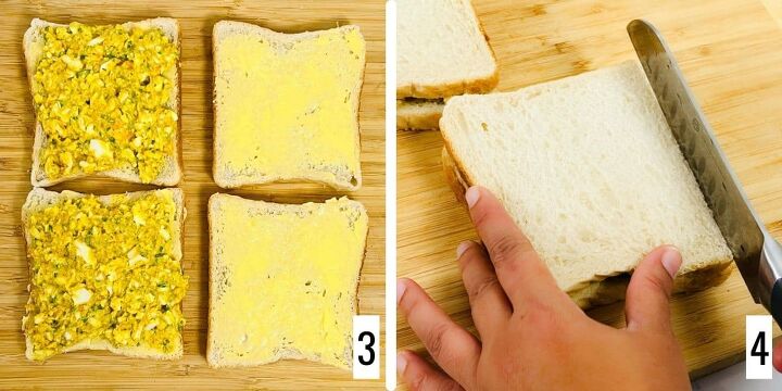curried egg sandwich recipe with mayonnaise, Fill in bread and trim edges