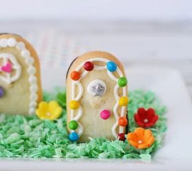 how to make fairy door cookies, Cookies decorated like fairy doors on top of edible grass