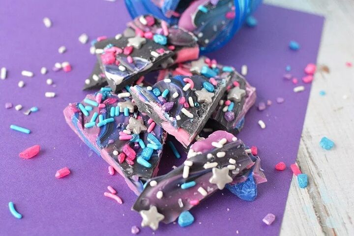 far out galaxy bark candy recipe, Galaxy bark spilled out of jar