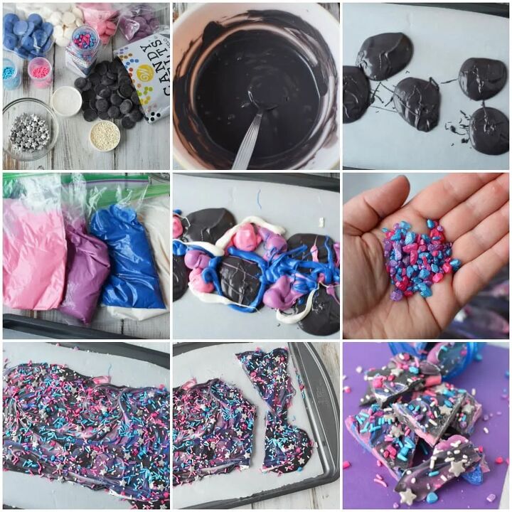 far out galaxy bark candy recipe, In process steps to make galaxy bark candy