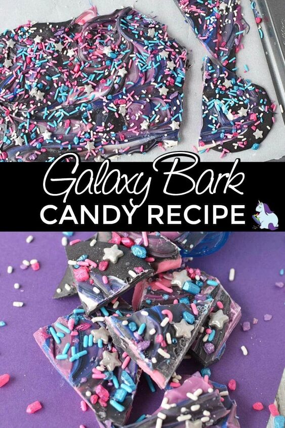 far out galaxy bark candy recipe, Galaxy bark on a cookie sheet and cracked
