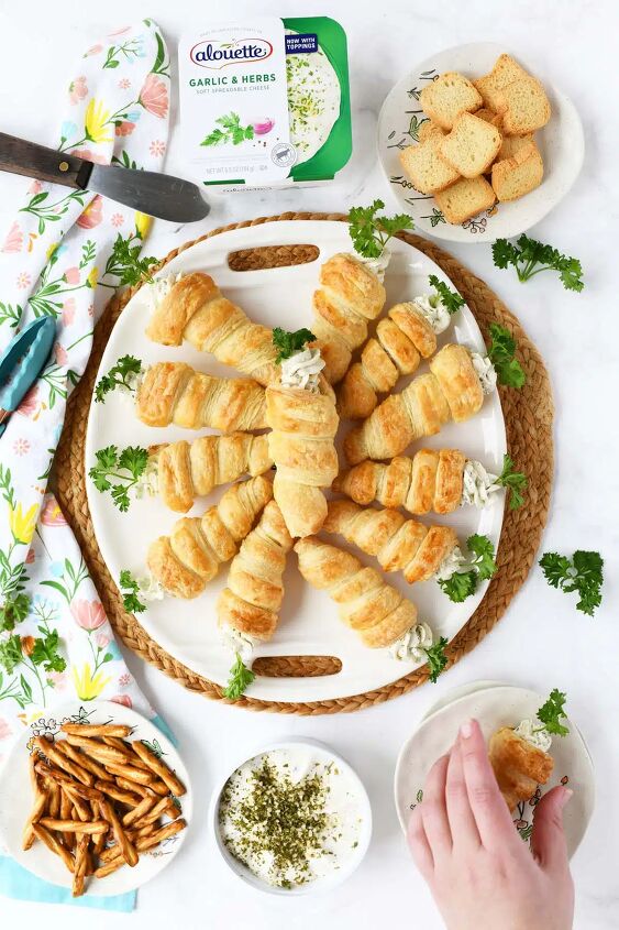 carrot shaped puff pastry appetizers, Easter carrot puff pastry appetizers on a white tray