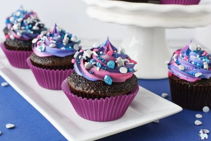 out of this world galaxy cupcakes recipe, Pretty purple and blue frosted chocolate cupcakes