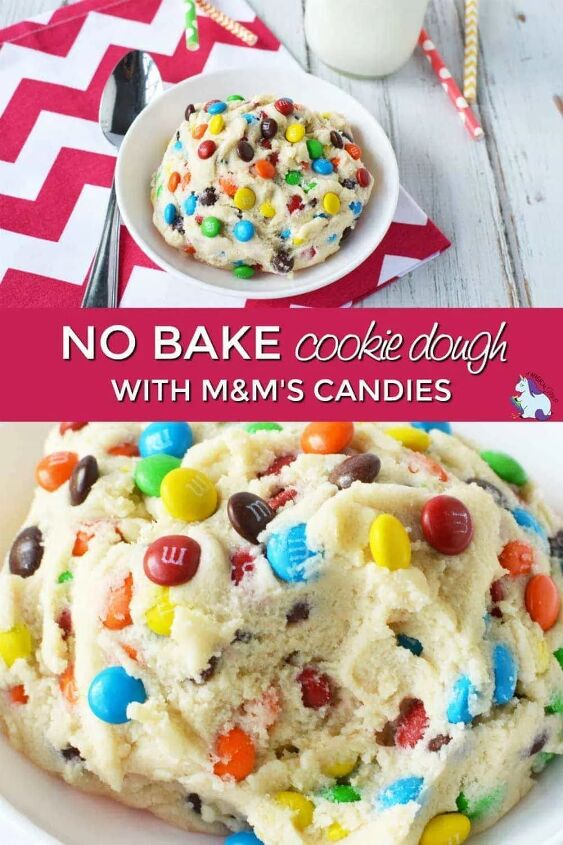 no bake cookie dough with m m candies, Bowl of M M cookie dough with pink background