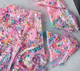 sweet and colorful magical unicorn bark, Pink and blue swirly bark candy on a baking sheet