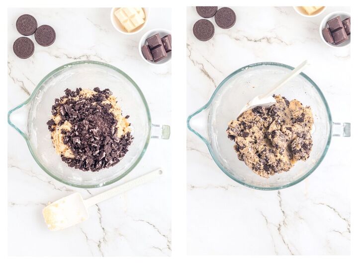 oreo biscotti, Oreo cookies being added to biscotti dough