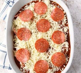 game day pizza dip, Unbaked pepperoni cheese dip with pepperonis