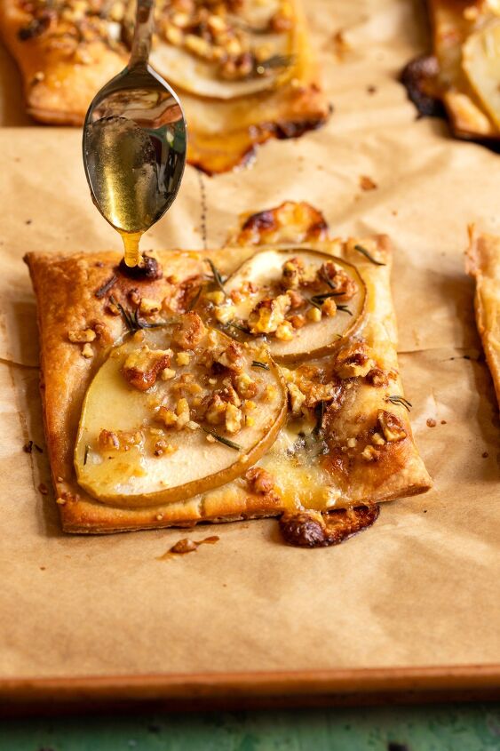 gluten free pear and walnut tart, The honey is a must here and you can even add more after the tart has baked